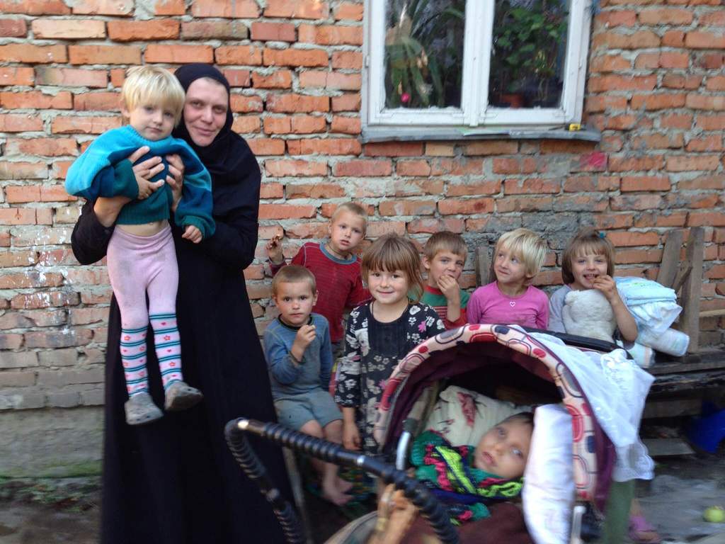 Mother Olga with kids from the orphanage